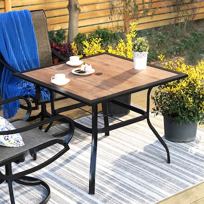 MAISON ARTS Outdoor Square Wood-like Dining table with 1.57" Umbrella Hole