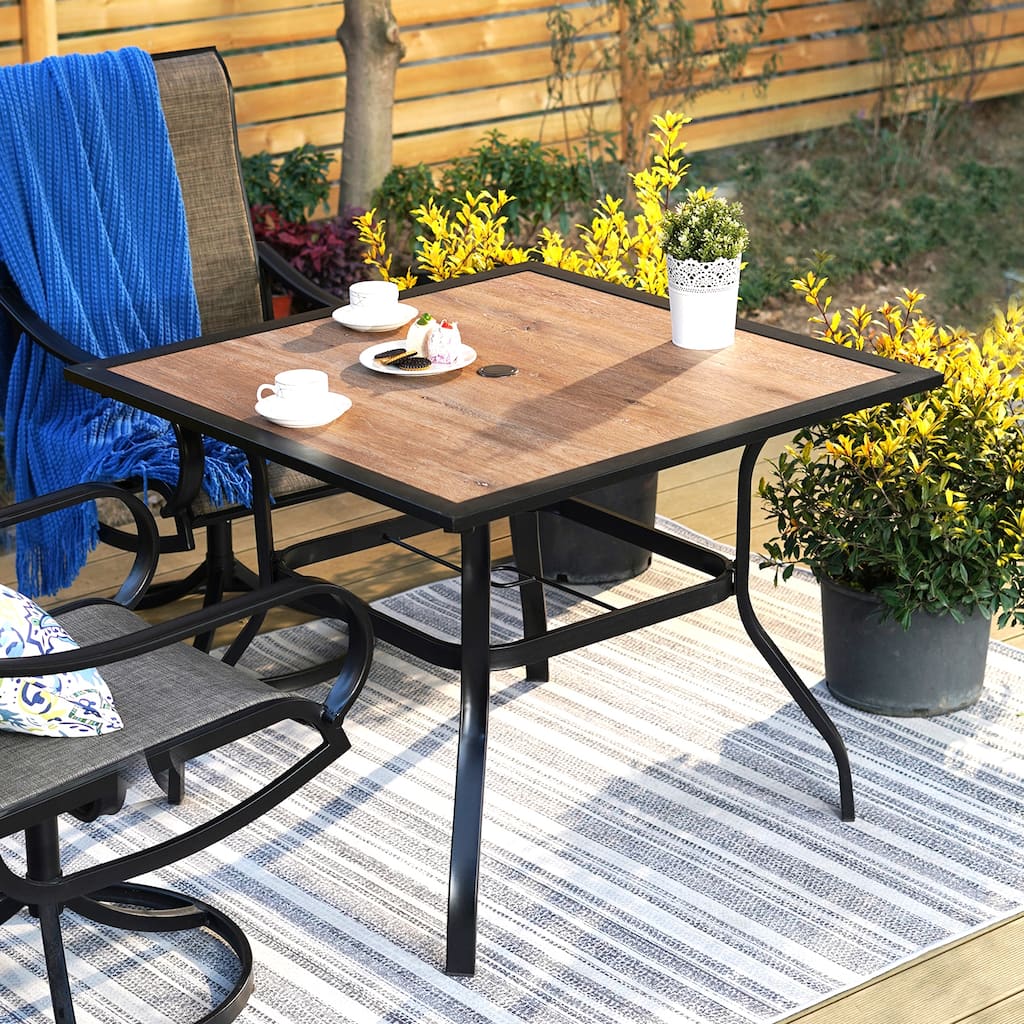 MAISON ARTS Outdoor Square Wood-like Dining table with 1.57" Umbrella Hole