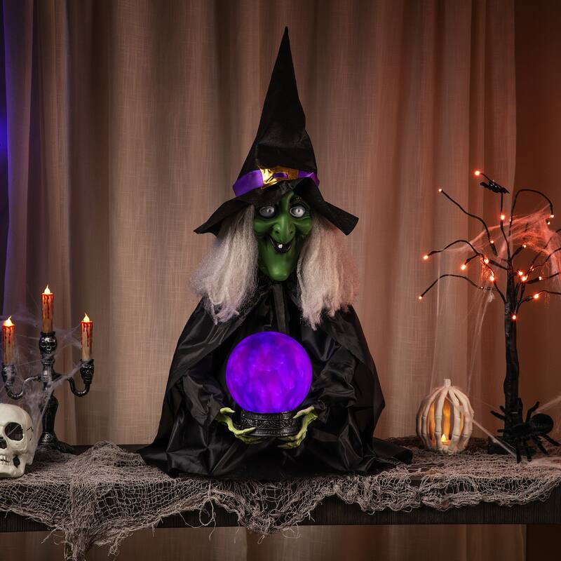 Lighted Fortune Telling Witch Halloween Decoration - 26" - Black and Green