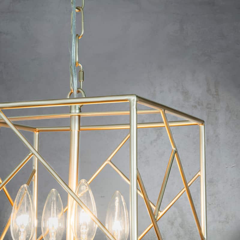 CraftHome W11" Vintage Farmhouse Lantern Cage Chandelier Square Metal Pendant Light in Antique Silver with Candle Style - W:13"