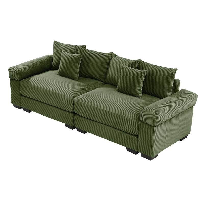 92" Oversized Corduroy Couch for Living Room, Upholstered Loveseat Sofa with Wide Armrests and Throw Pillows for Apartment