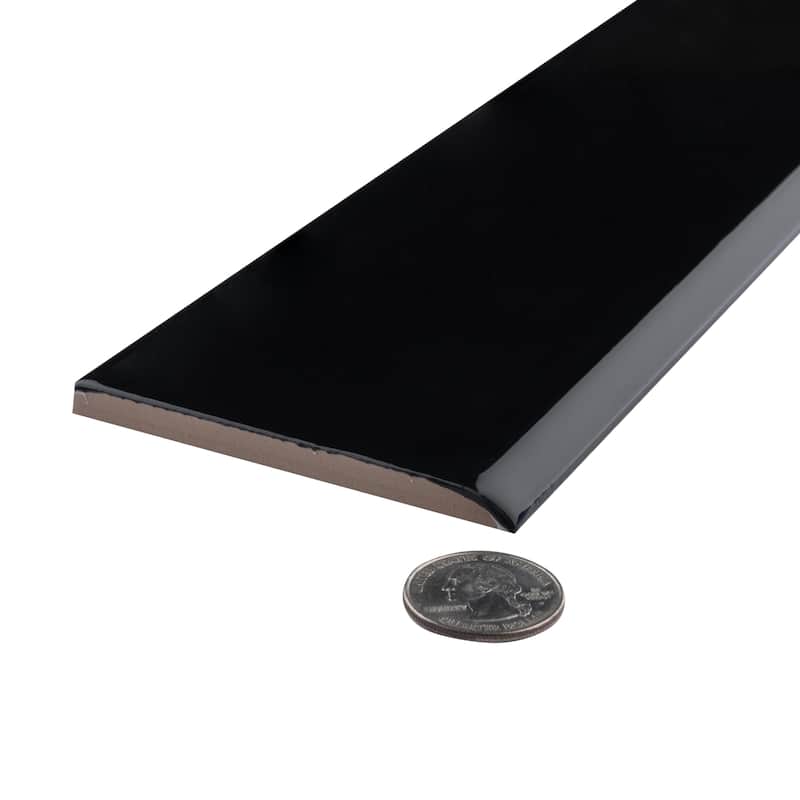 Merola Tile Battiscopa Glossy Black 3-1/8" x 17-3/4" Ceramic Wall Trim - (1 Tile)
