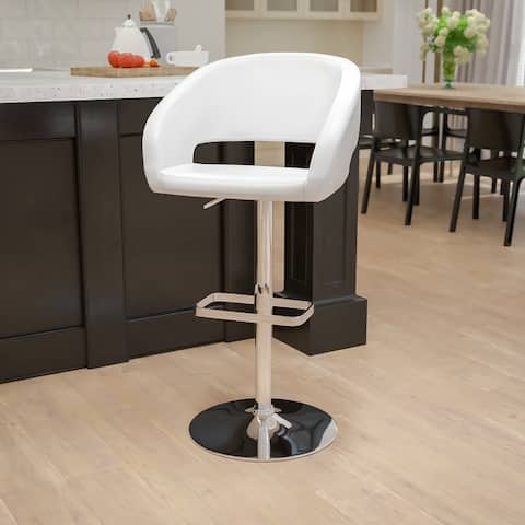 Chrome Upholstered Height-adjustable Rounded Mid-back Barstool