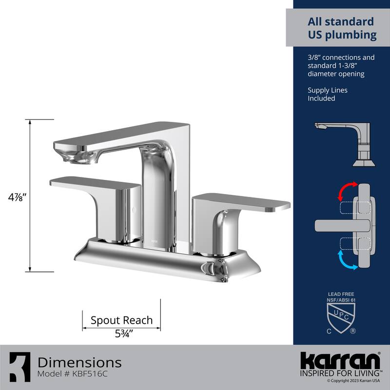 Karran Venda KBF516 2-Handle Two Hole Centerset Faucet Bathroom Faucet with Matching Pop-up Drain