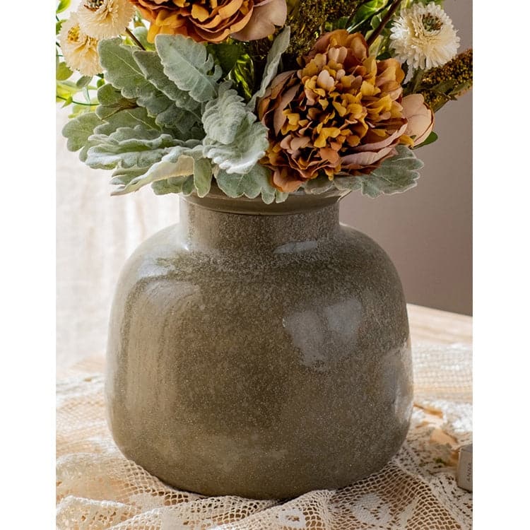 RusticReach Dark Green Matte Textured Glass Vase