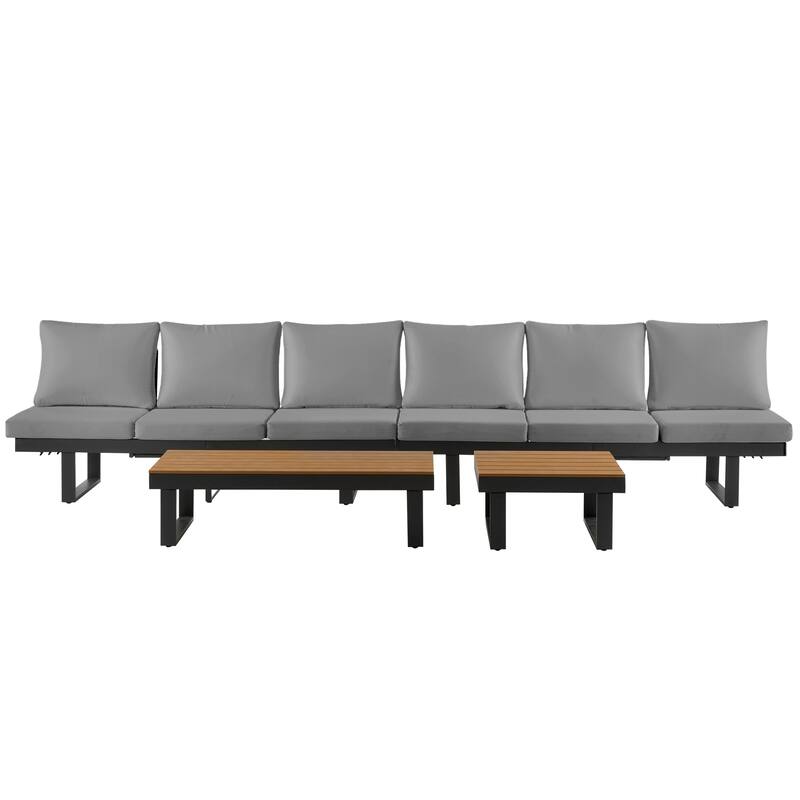 Outdoor Patio Conversation Sofa Set L-shape Sectional Sofa Set with Adjustable Reclining Seats, Coffee Table, Side Table
