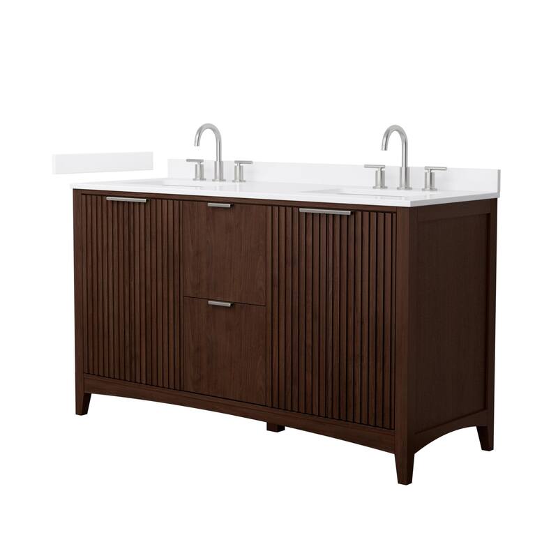 Wyndham Collection WCF9191-60D-VCA-US3MXX Palmilla 60" Free Standing - Dark Walnut / White Cultured Marble Top / Brushed