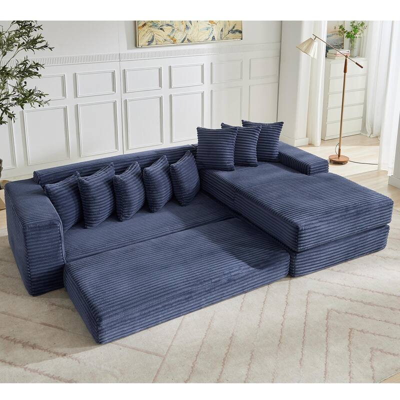 Corduroy L-shaped Chaise Sectional Sofa Convertible Sleeper Sofa Bed