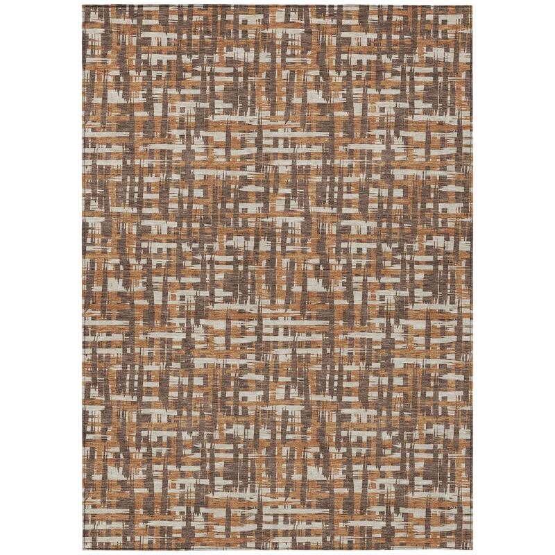 Machine Washable Indoor/ Outdoor Modern Crosshatch Chantille Rug - Chocolate - 10' x 14'