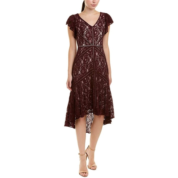burgundy flutter sleeve dress