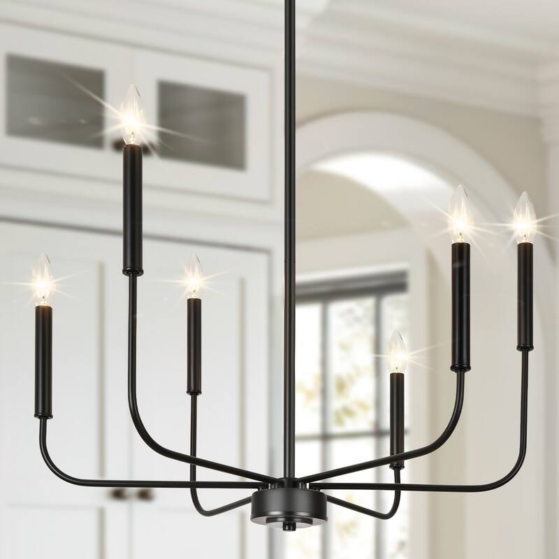 Starsky 6-Light Candle-Style Mid-Century Modern Farmhouse Traditional Classic Candle-Style Chandelier - Black