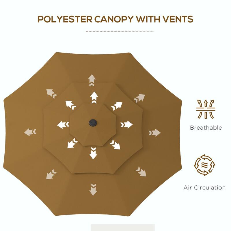 3-Tier Patio Umbrella Outdoor Sunshade with Crank, Push Button Tilt for Patio Backyard and Lawn, Tan