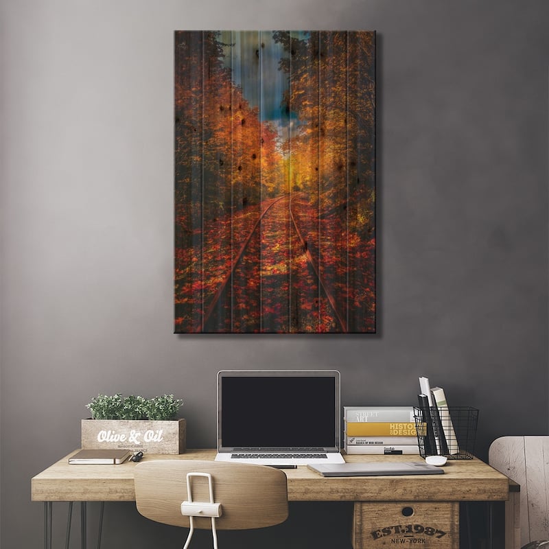Autumn On The Railroad Print On Wood by Zach Doehler - Multi-Color