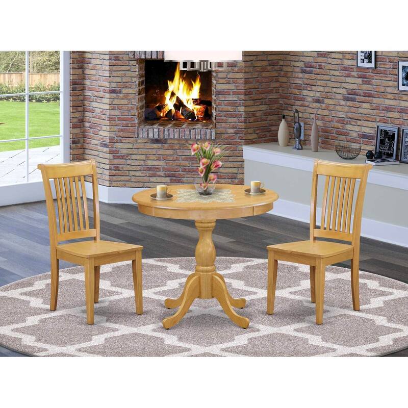 3-Piece Natural Oak Finish Solid Wood Top - Dining Room Set - Seats 4