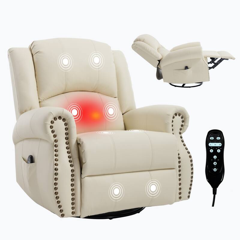 Manual Recliner Chair with Heat & Massage, Ergonomic Lounge Sofa Chair, Swivel Recliner Chair with Side Pocket