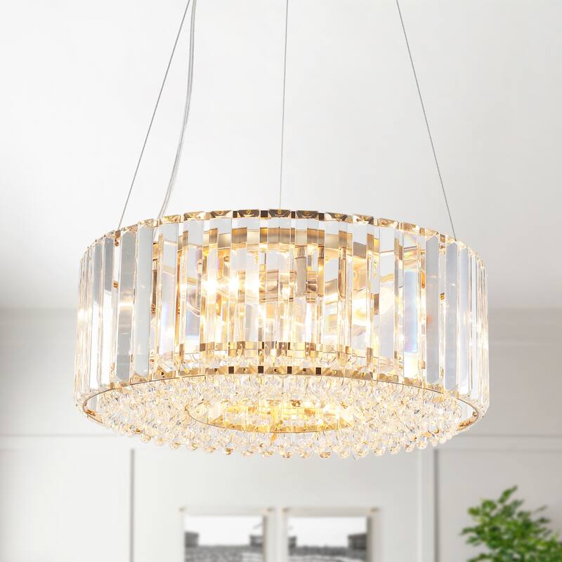 15.75 in. 5-Light Farmhouse Crystal Drum Chandelier for Dining room, Classic Semi Flush Mount Chandelier - W15.75"x H6.3"