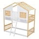 preview thumbnail 9 of 11, Twin Low Height Design Wood House Roof bunk Bed with Roof,Window Box,Door,with Safety Guardrails and Ladder,Natural/White