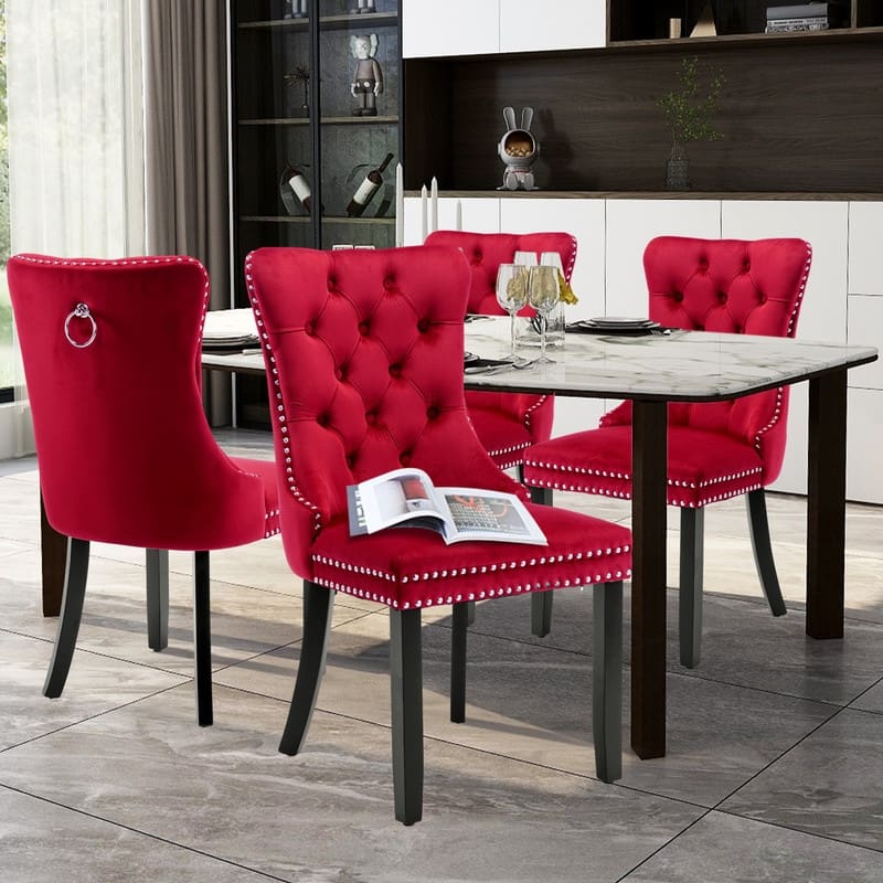 High-end Tufted Velvet Upholstered Nailhead Dining Chair Set of 6