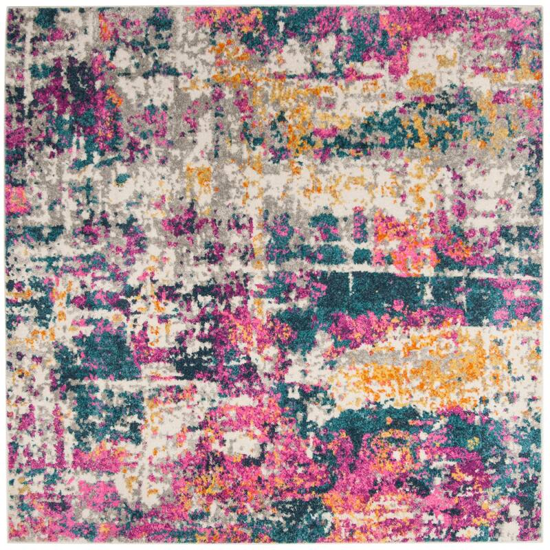 SAFAVIEH Madison Velia Vintage Boho Oriental Rug - 6'7" Square - Ivory/Blue