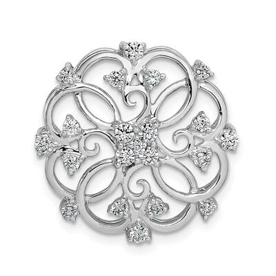 14k White Gold Floral Diamond Chain slide Pendant & Charm (0.25cttw, L-16.73mm, W-16.84mm)