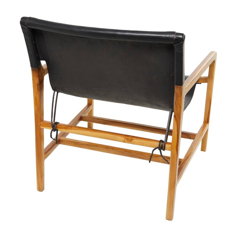 Teak Wood Living Room Accent Chair with Leather or Woven Cane Seat