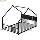 preview thumbnail 14 of 38, Metal House Floor Bed Frame with Roof and Colorful Lights