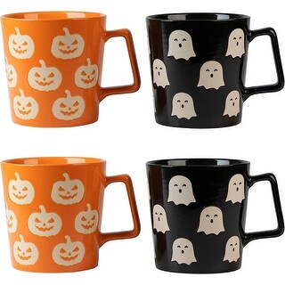 Jack O Lantern & Ghost 20 oz Wax Resist Mugs, Assorted Set of 4