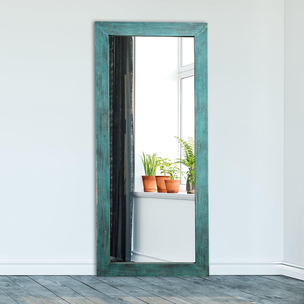 63" x 27.5" Distressed Blue Solid Wood Framed Full Length Floor Mirror - 63" x 27.5"
