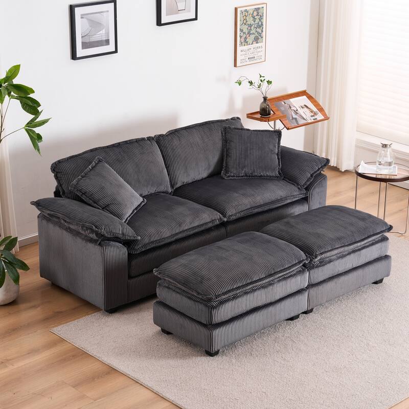 Corduroy Sleeper Sectional Sofa, Loveseat & Ottomans Chaise Lounge Set