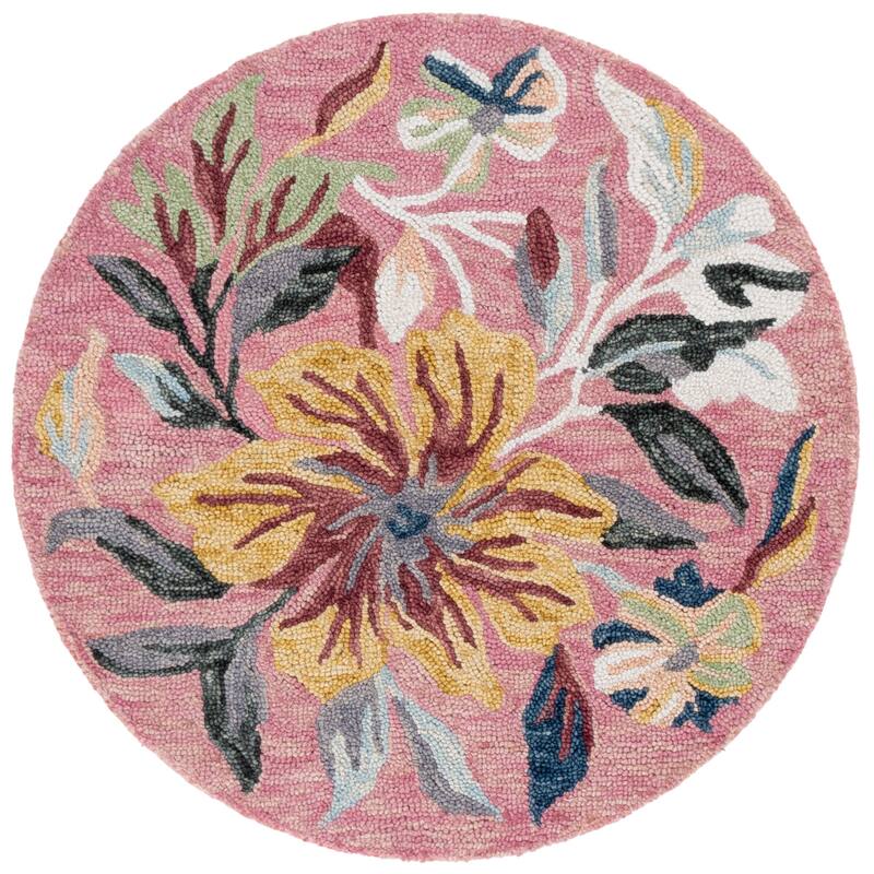 SAFAVIEH Handmade Jardin Vanya Floral Wool Rug - Pink/Green - 6' Round