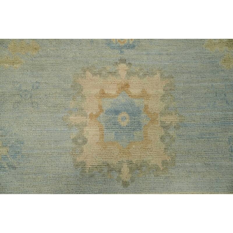 Vegetable Dye Blue Oushak Turkish Area Rug, Floral Geometric Carpet - 10' 7'' X 8' 1''