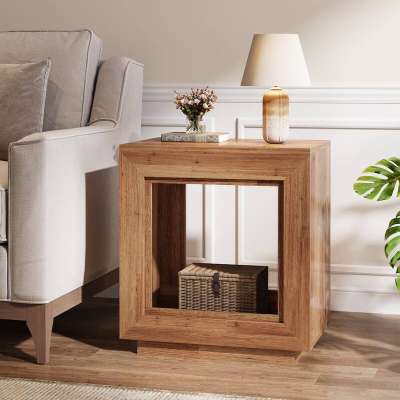 24" Rustic 2-Tier End Table, Side Table with Storage Shelf, Sofa Nightstand for Living Room, Bedroom, Entryway - Natural Oak