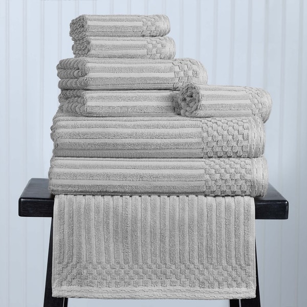 Superior Soho Ribbed Cotton 8-Piece Assorted Towel Set - Silver