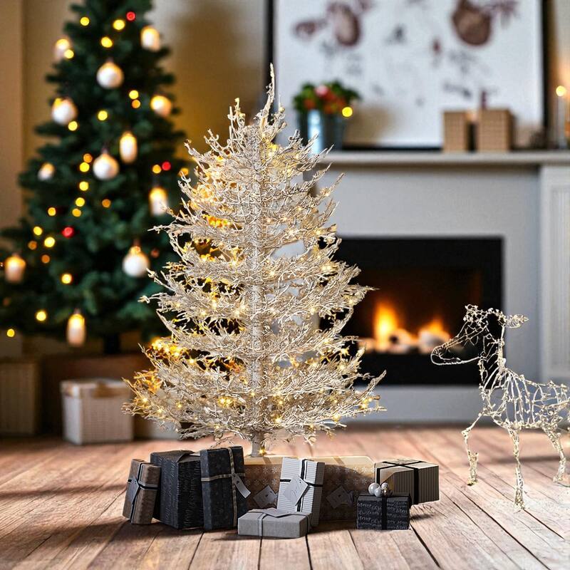 Pre-Lit Aspen Fir Artificial Christmas Tree, 4FT/6FT Hinged Snow Flocked Coral Style with 230/420 LED Lights