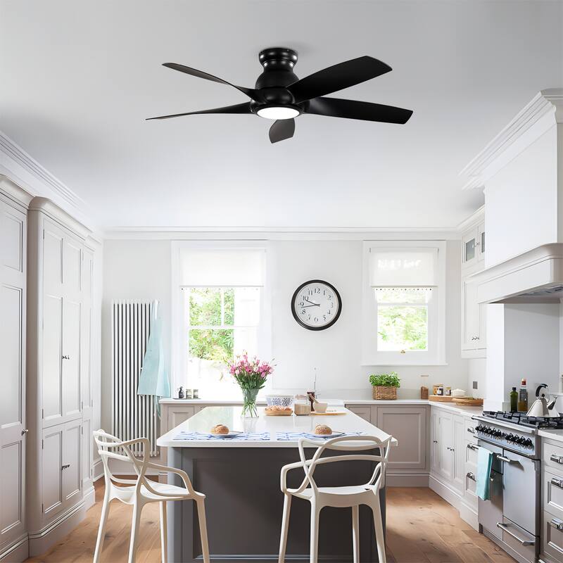 56 Inch 5 PCS ABS Blades Ceiling Fan With Light Kit 3 Color LED Light Source, DC 6 Speed,Remote Control