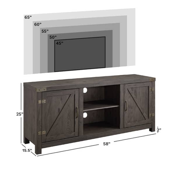 dimension image slide 6 of 8, Middlebrook Firebranch 58-inch Barn Door TV Stand