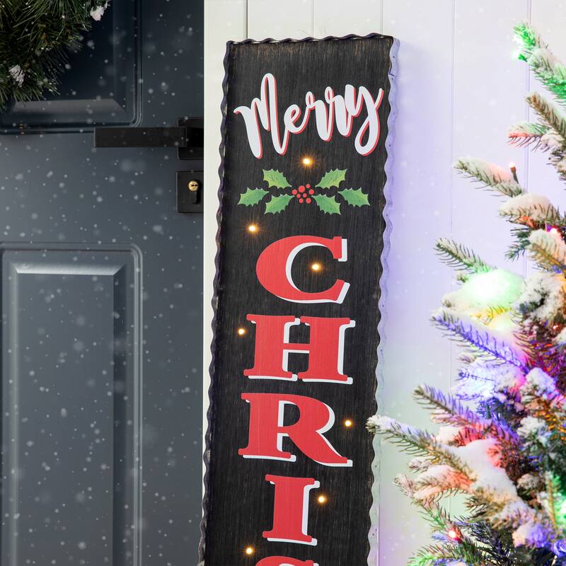 Glitzhome 42"H Lighted Wooden "Merry Christmas" Porch Sign Decor