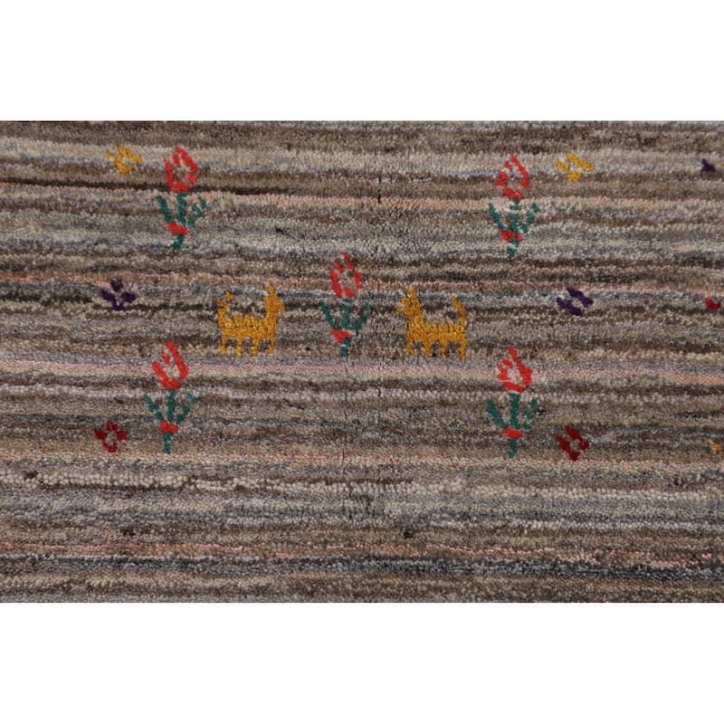 Earth Tone Gabbeh Oriental Area Rug Handmade Wool Carpet - 4'11" X 7'11"