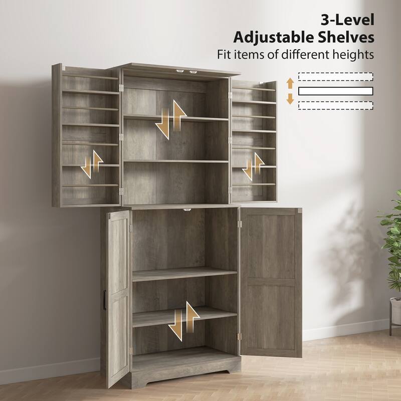 HOMCOM 72" Farmhouse Kitchen Pantry Cabinet, Freestanding Tall Storage Cabinet with 4 Adjustable Shelves and 8 Door Shelves