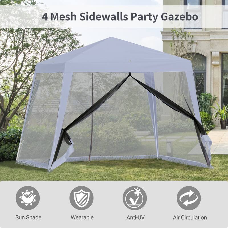 Outsunny 10' x 10' Folding Slant Leg Screened Sun Shelter Canopy Tent with Mesh Sidewalls