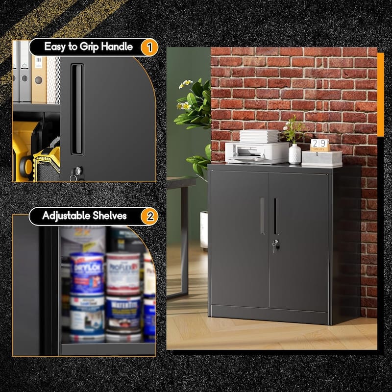 36 inch - 71 inch Tall File Cabinet Metal Storage Cabinet with Lockable Doors and Adjustable Shelves for Office, Home, Pantry