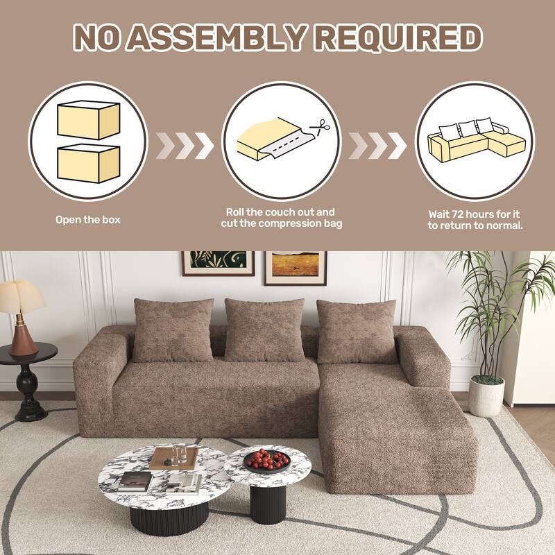 Modular Sectional Sofa with L-Shape Chaise Lounge, Corduroy Upholstered Boneless Cloud Couch, Full-Compressed Corner Sofa