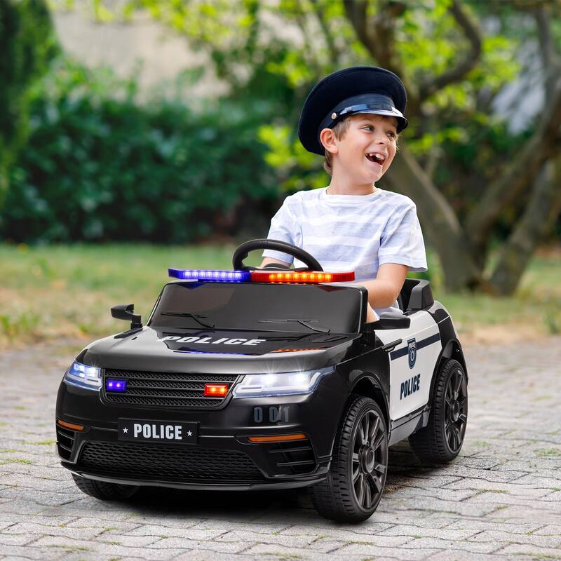 Battery-Powered Kids Electric Ride-On Police Car with Siren, Parental Remote Control, Adjustable Speeds, and Spring Suspension
