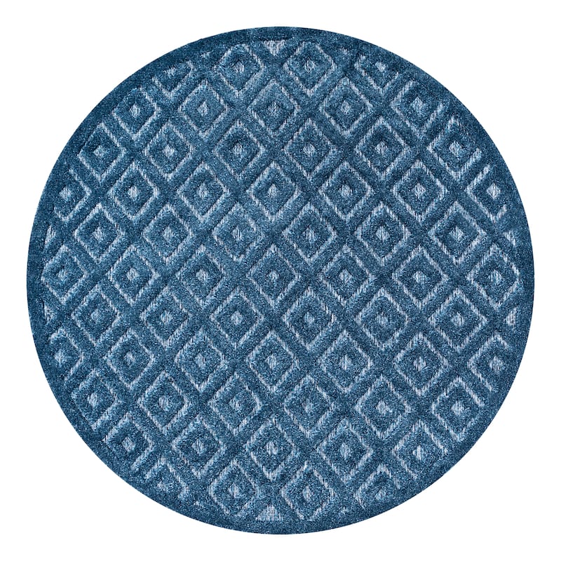 JONATHAN Y Ankara Neutral Diamond Trellis Indoor/Outdoor Area Rug - 5' Round - Navy