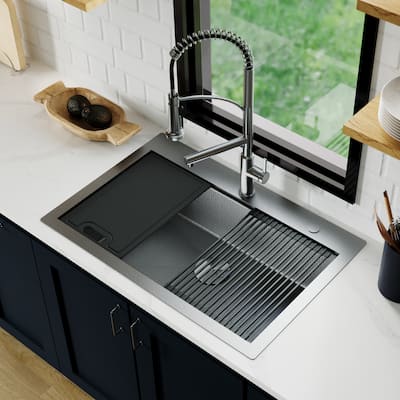 Matrix 33" Top Mount Workstation 16 Gauge Single Bowl Stainless Steel Kitchen Sink with Accessories