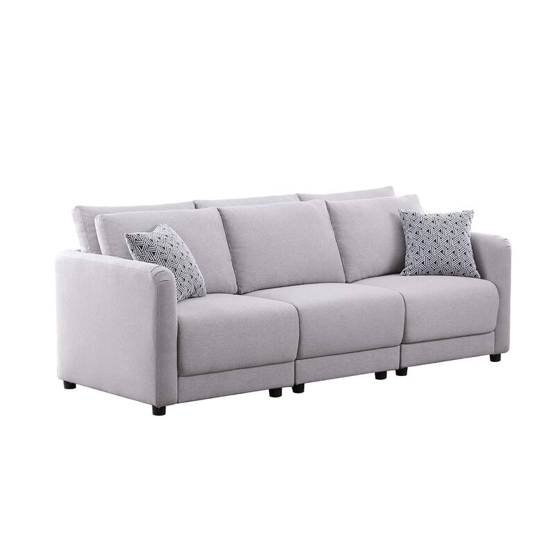 Linen Upholstered Sofa with 2 Pillows in Light Gray