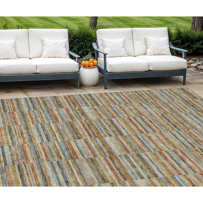 HomeRoots Striped Transitional Rectangle Outdoor Rug