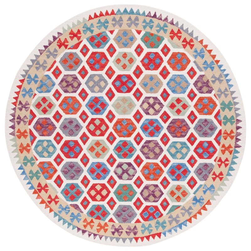 SAFAVIEH Handmade Aspen Enise Boho Wool Rug - 7' Round - Ivory/Red