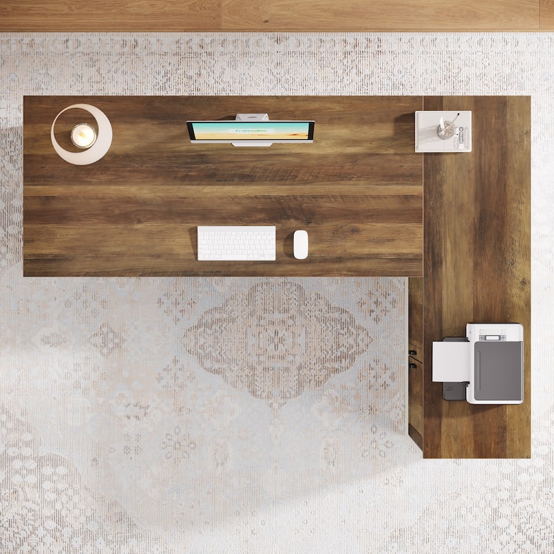 70.9" L-Shaped Executive Desk, Office Desk with Cabinet