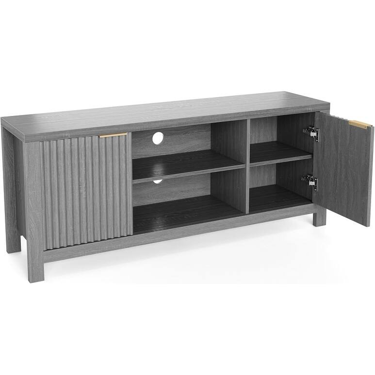 Fluted TV Stand for 65 Inch TV, Modern TV Console Table with Open Shelves & 2 Storage Cabinets, Entertainment Center - Grey